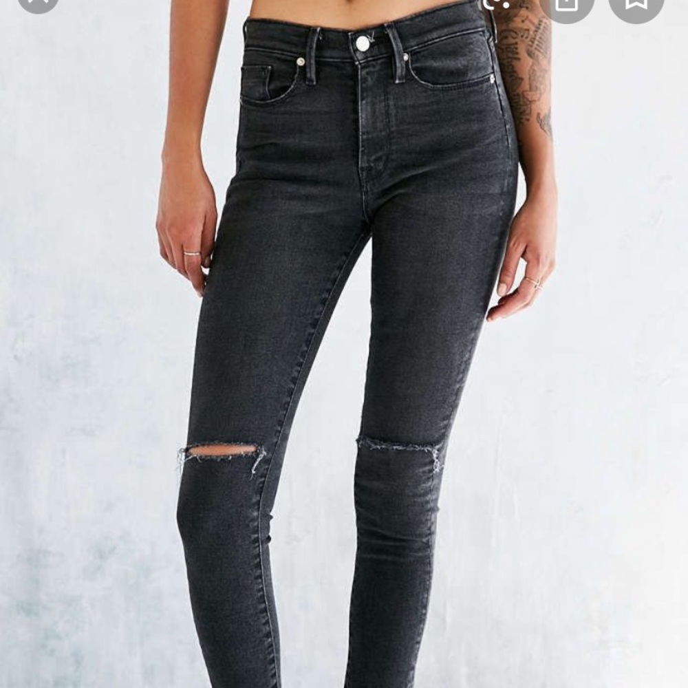 High waisted distressed black jeans